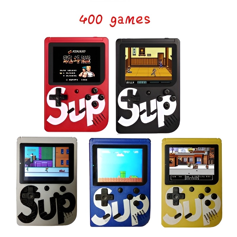 Consola portabila 400 jocuri clasice (Mario, Pac-Mac, Contra, etc), portabila ANGMAD, display 2.8 inch, baterie 1050mAh, conectare TV, culoare: alb, varsta min. recomandata 3ani+