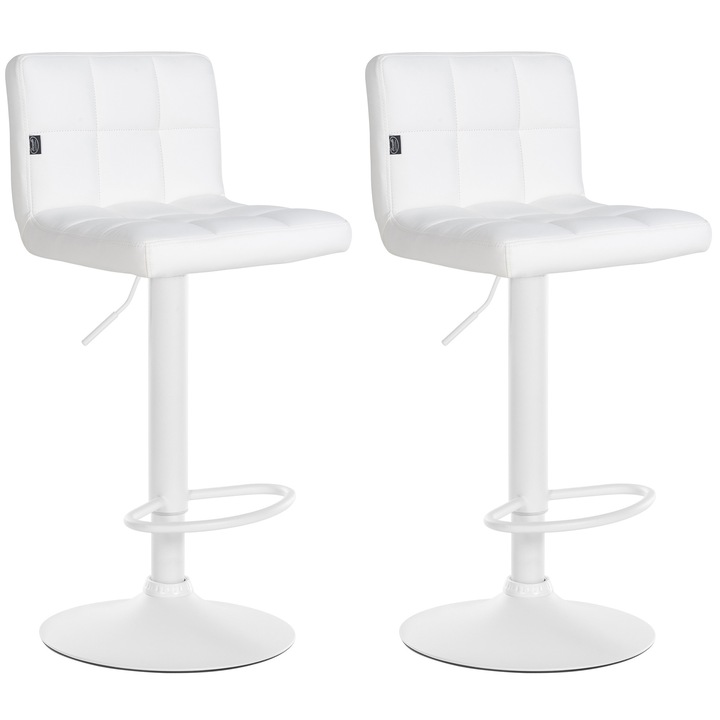 Set de 2 scaune de bar Feni, piele ecologica alba alb