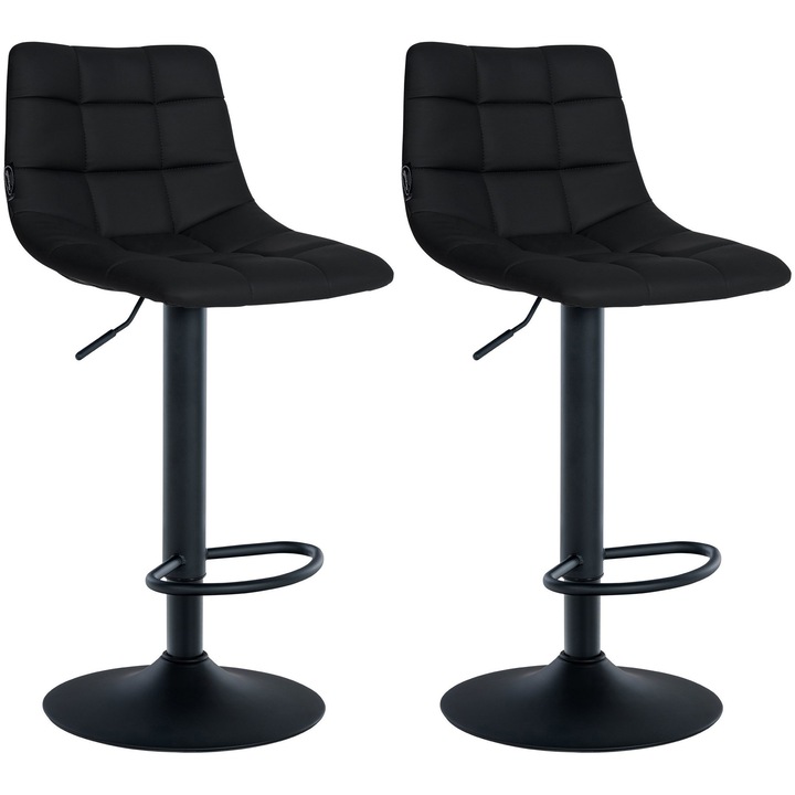 Set de 2 scaune de bar Jerry din piele ecologica neagra negru