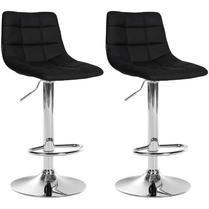 Set de 2 scaune de bar Jerry din piele ecologica cromata negru