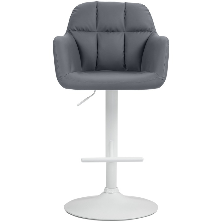 Scaun de bar Natoma, piele ecologica alba gri