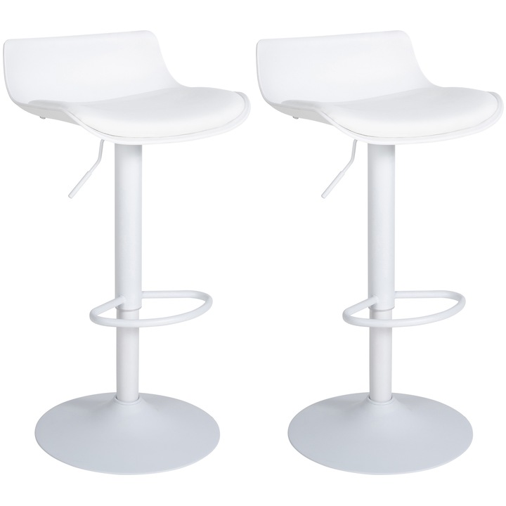 Set de 2 scaune de bar Aveiro din piele ecologica alb