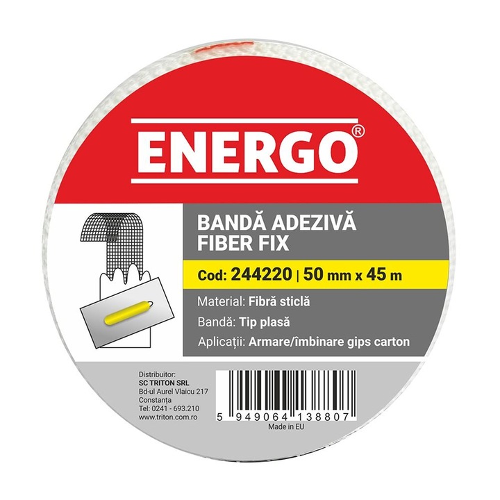 Banda adeziva din fibra de sticla FIBER FIX latime 50mm L-45m 60g/mp tip plasa pentru armare/imbinare gips carton Energo