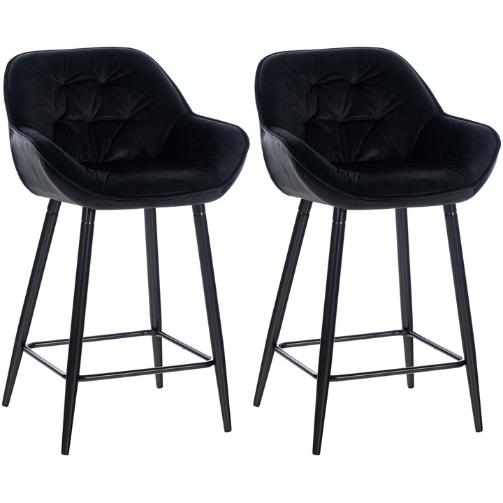 Set de 2 scaune de bar Gibson 76 din catifea negru
