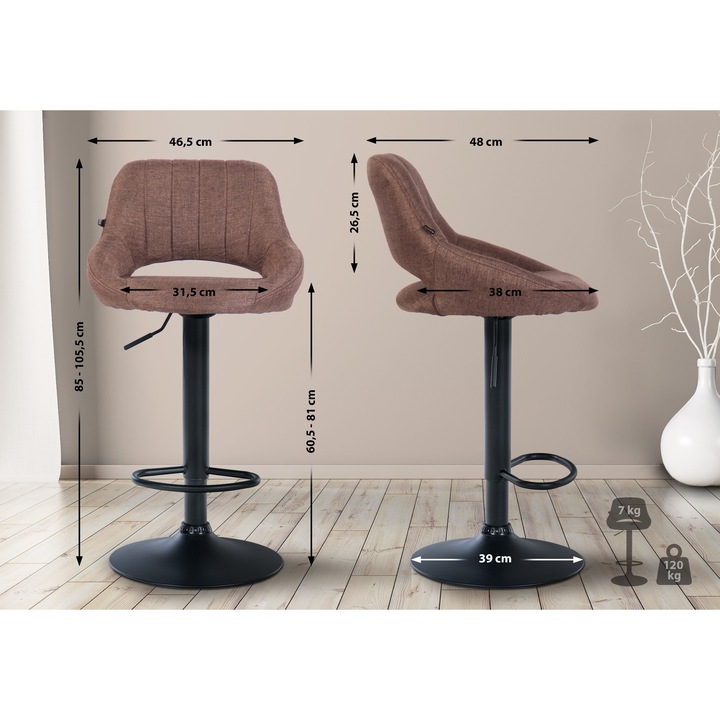 Scaun de bar Milet din material textil negru maro