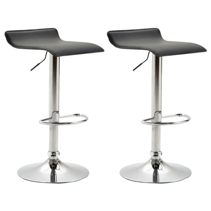 Set de 2 scaune de bar Dyn V2 din piele ecologica cromata negru