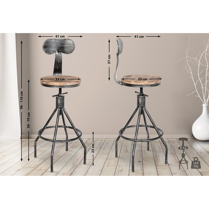 Scaun de bar Hanam argint antic