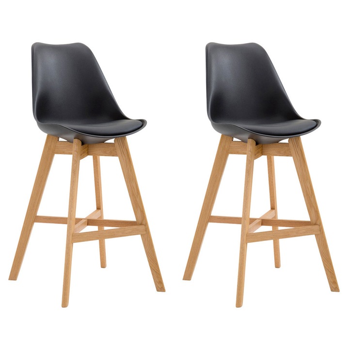 Set de 2 scaune de bar Cannes plastic natura negru