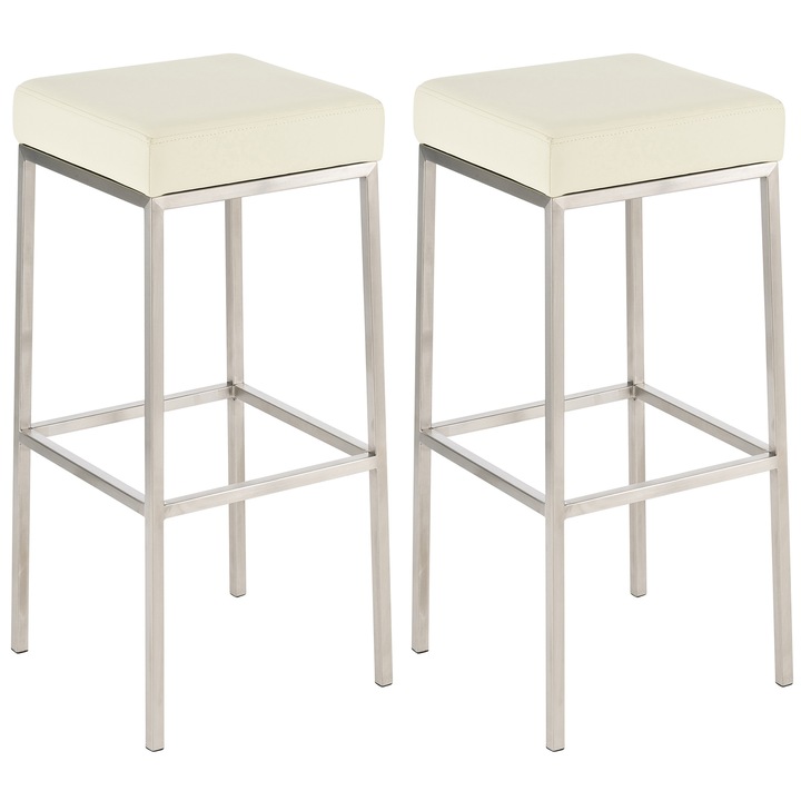 Set de 2 scaune de bar Montreal 85 din piele ecologica, otel inoxidabil crema