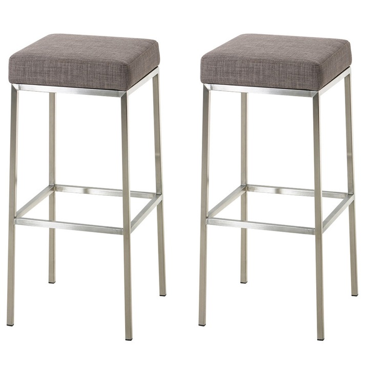Set de 2 scaune de bar Montreal 85 din otel inoxidabil, material textil gri