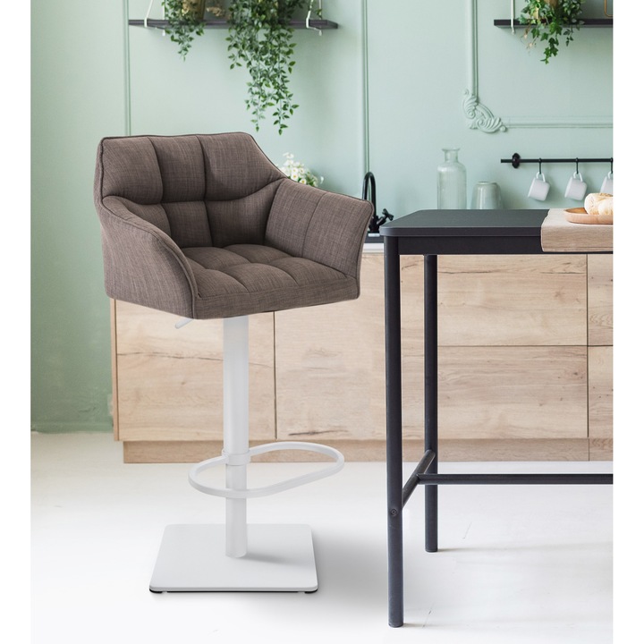 Set de 2 scaune de bar din material textil Damaso alb gri