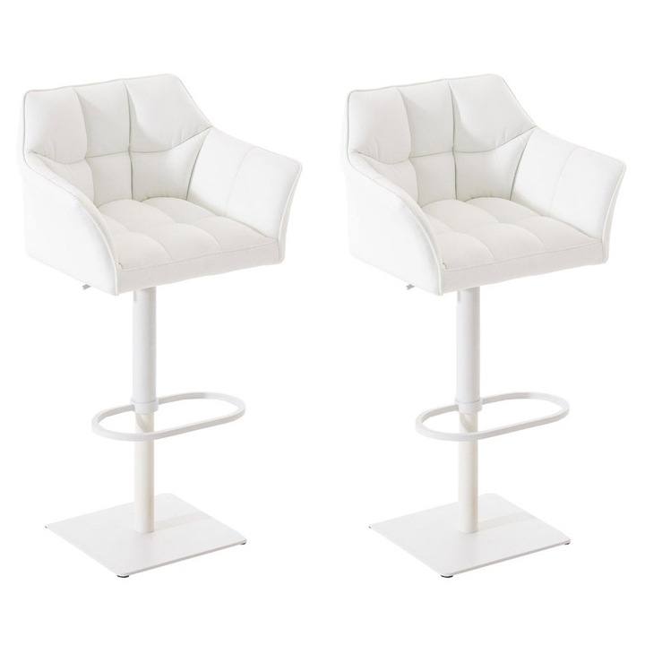 Set de 2 scaune de bar Damaso, piele ecologica alba alb