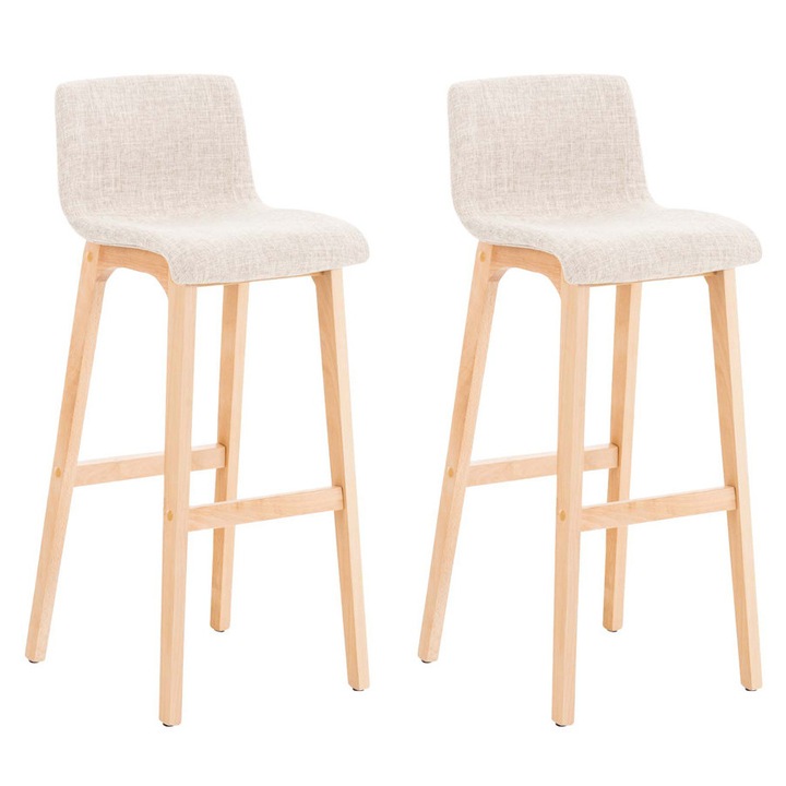 Set de 2 scaune de bar Hoover din material textil Natura crema