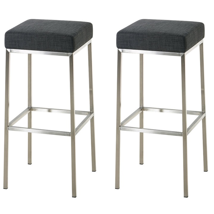 Set de 2 scaune de bar Montreal 85 din otel inoxidabil, material textil gri inchis