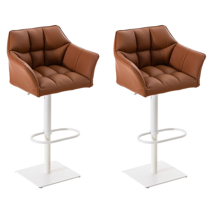 Set de 2 scaune de bar Damaso, piele ecologica alba maro deschis