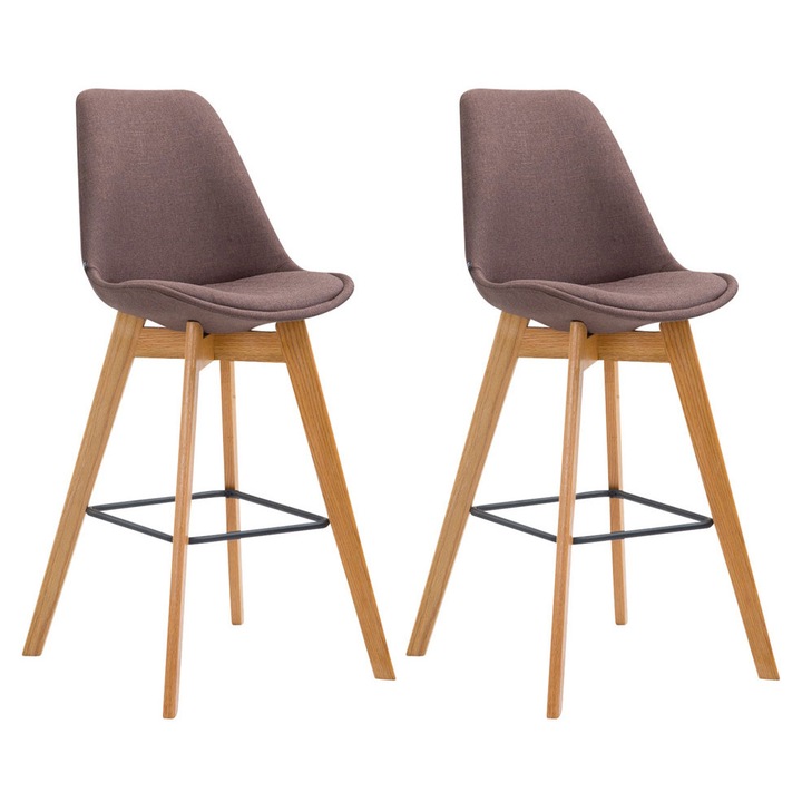 Set de 2 scaune de bar din material textil Metz natural maro