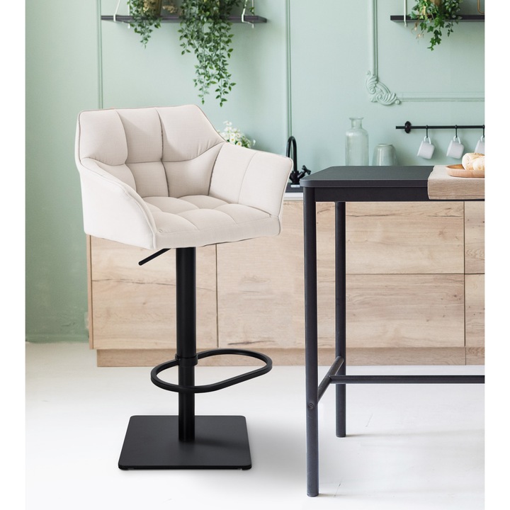 Scaun de bar Damaso B din material textil alb