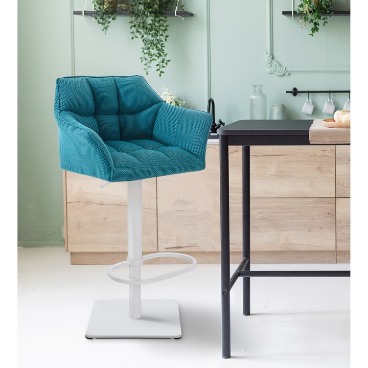 Set de 2 scaune de bar din material textil Damaso alb turcoaz