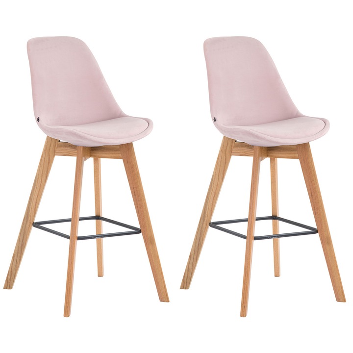 Set de 2 scaune de bar Metz catifea naturala roz