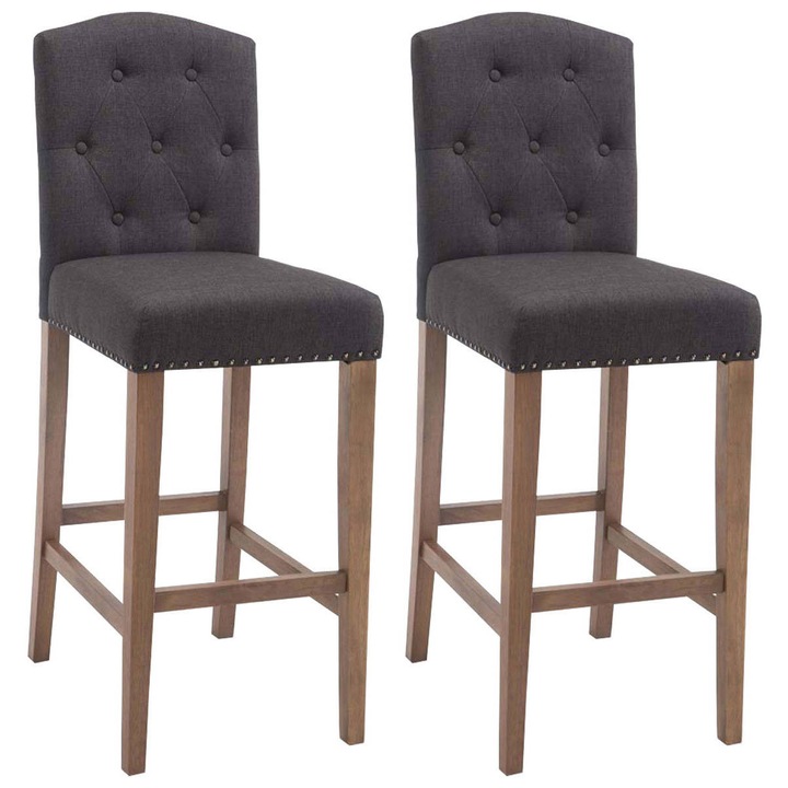 Set de 2 scaune de bar Louise, material textil antic deschis gri inchis