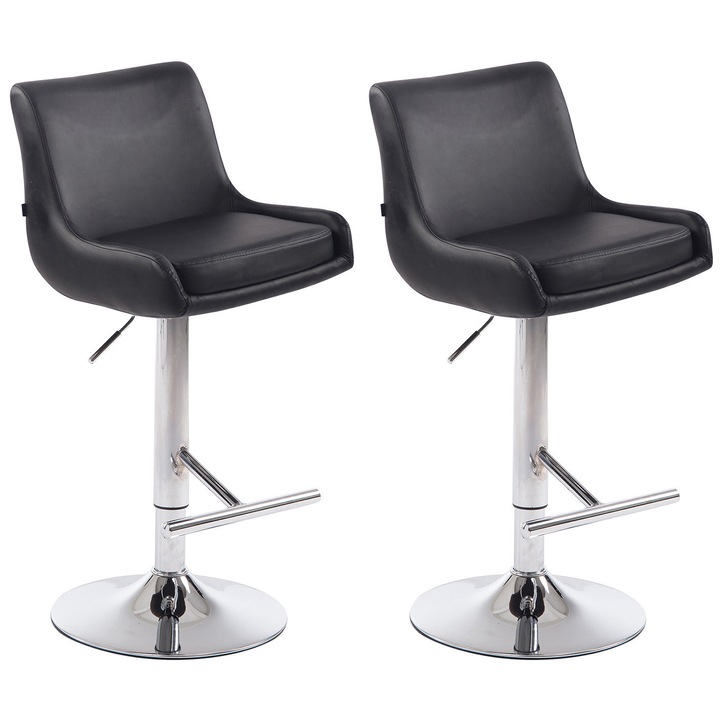 Set de 2 scaune de bar Club din piele ecologica cromata negru