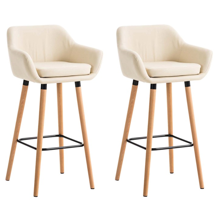 Set de 2 scaune de bar Grant din piele ecologica crema