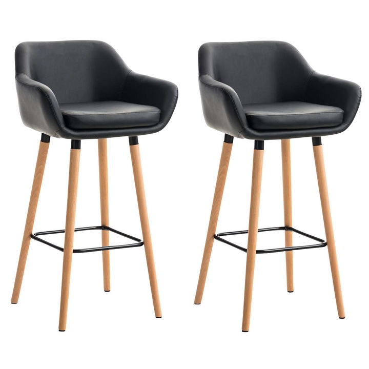 Set de 2 scaune de bar Grant din piele ecologica negru