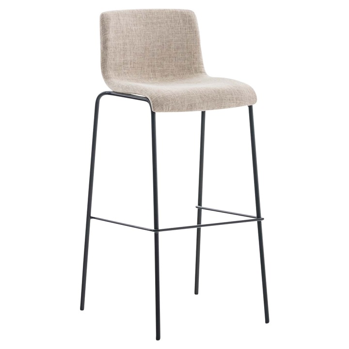 Scaun de bar Hoover, cadru din material textil, cu 4 picioare, negru crema