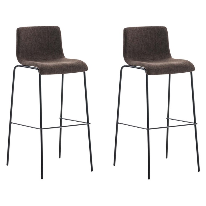 Set de 2 scaune de bar Hoover, cadru cu 4 picioare, negru, din material textil maro