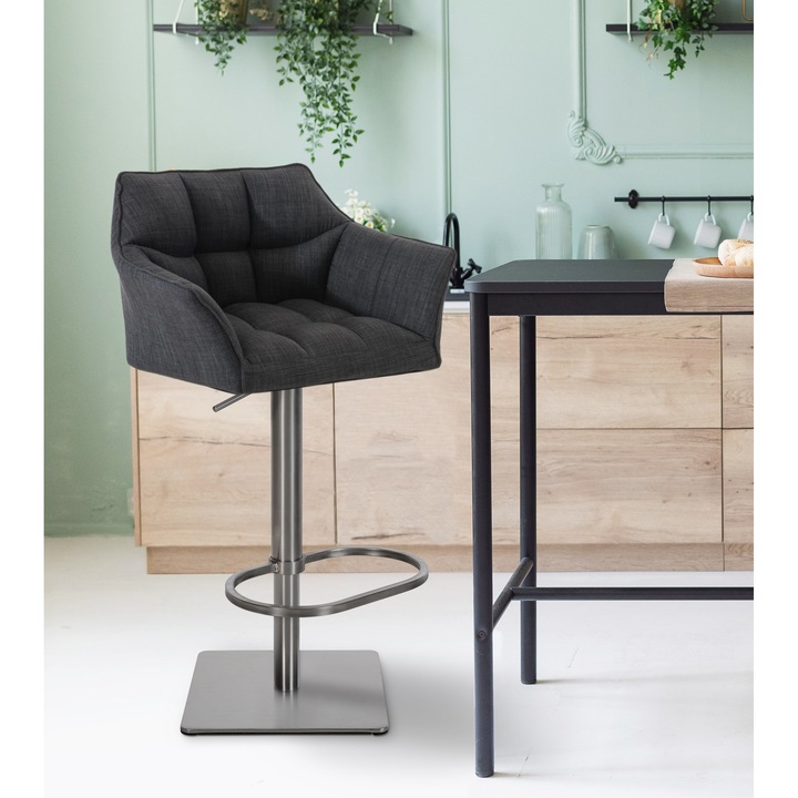 Scaun de bar Damaso E din material textil gri inchis