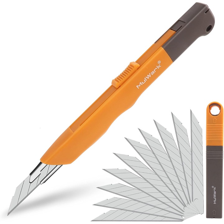 Set Cutter Mulwark 11 piese, lama retractabila, 10 lame SK5, 30 grade, multicolor