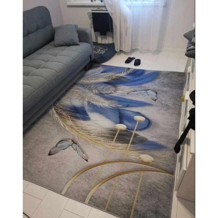 Covor Decorativ Premium Fluffy, Anti-Alunecare, 150x200 cm, Design Modern