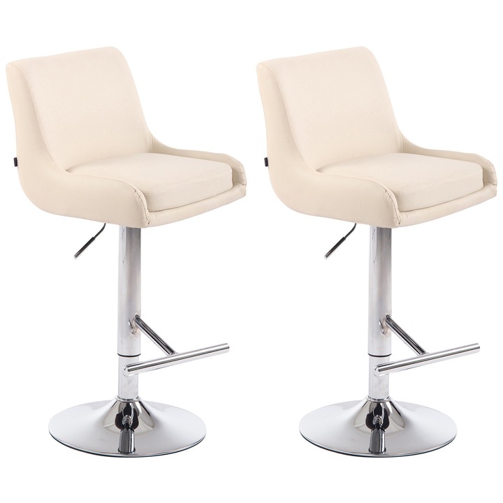 Set de 2 scaune de bar Club din piele ecologica cromata crema