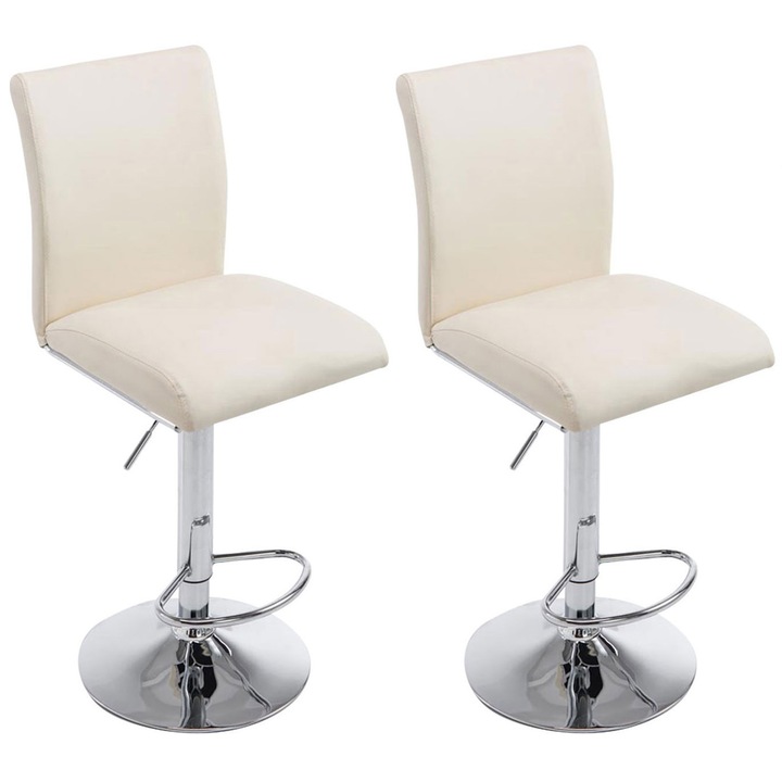 Set de 2 scaune de bar din piele ecologica Cologne, cromate crema
