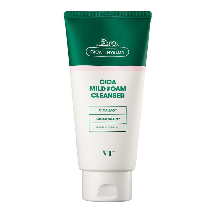 VT Cosmetics Cica Mild Foam Cleanser arctisztító gél, 300 ml, érzékeny bőrre, hidratáló, Centella Asiatica-val