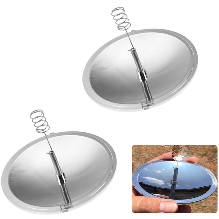 Set 2 aprinzator solar pentru camping, Axroad Mall, Aprinzator solar portabil mini pentru camping, Impermeabil, Rezistent la vant, Design cu lentila convexa, Portabil, Unelte de supravietuire, Usor de utilizat, Waterproof, Dimensiuni mici, Argintiu