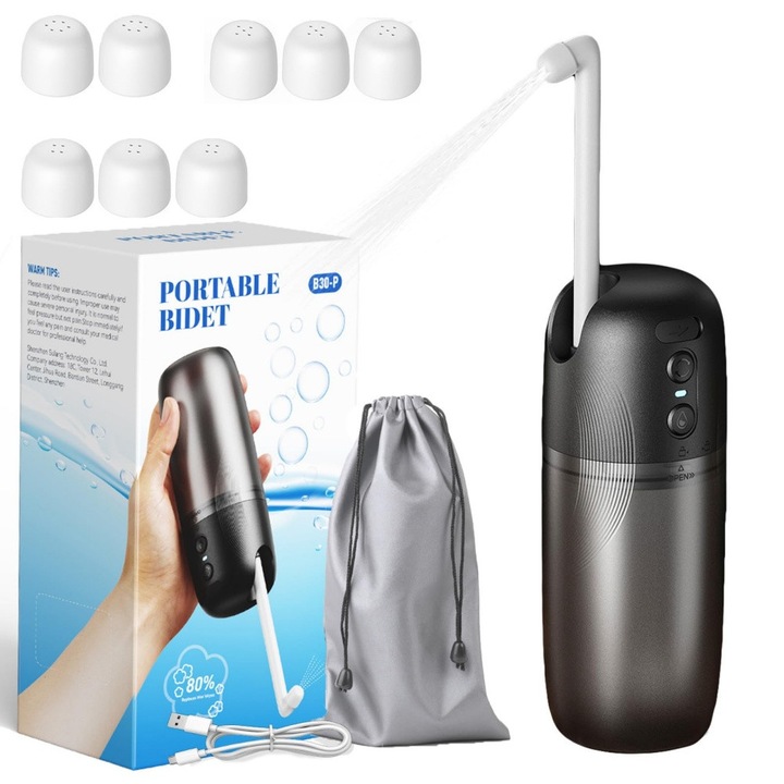Преносимо биде за пътуване, акумулаторно електрическо USB-C, бутилка за перинеална грижа с 3 режима на налягане, хигиена за къмпинг тоалетна, за жени, мъже и бебета, водоустойчиво IP67, LED дисплей (черно)