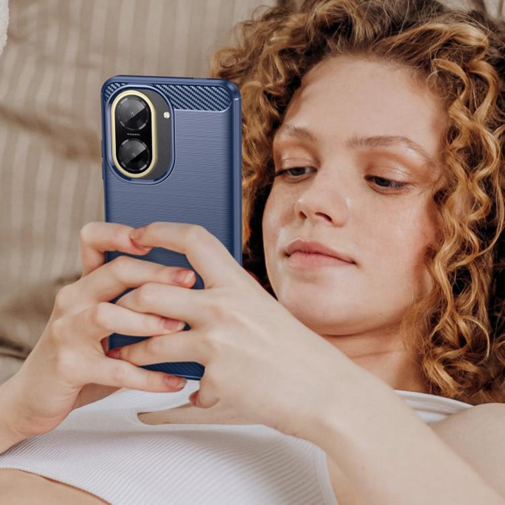 Husa pentru Xiaomi Redmi A5 4G (Standard), SKYDDAR INNOVATION, Carbon Silicone, din Silicon Slim, cu textura Fibra Carbon, set cu sticker, Albastru