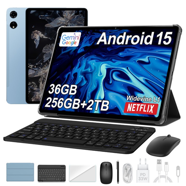 Tableta Blackview MEGA 3,12.1inch 2.5K FHD+Ecran, 90Hz, Ai Android 15, 36GB+256GB(TF 2TB), MediaTek Helio G100, 8800mAh, 50MP SONY Al Camera, Cu tastatura, PC Mode 2.0, BT 5.0/GPS, Starry Blue