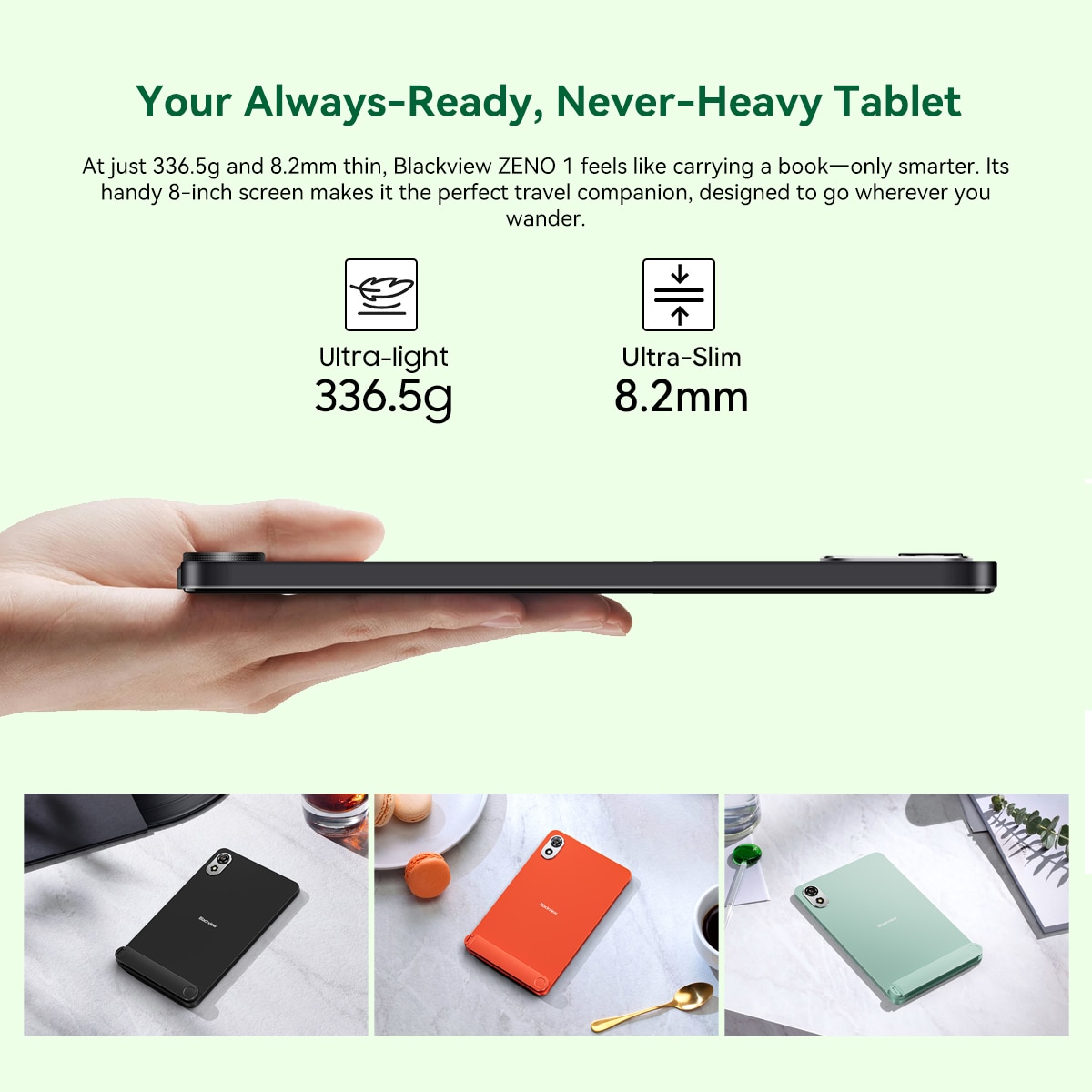 Tableta Blackview ZENO 1, Android 15,6000mAh,12GB +64 GB ROM, Tablete de 8" cu Dual SIM 4G LTE si WiFi 5G, Ecran HD 90Hz, Widevine L1, verde