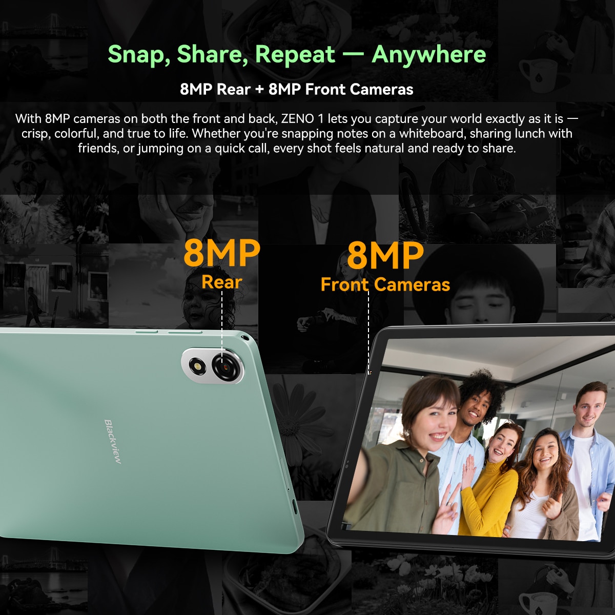 Tableta Blackview ZENO 1, Android 15,6000mAh,12GB +64 GB ROM, Tablete de 8" cu Dual SIM 4G LTE si WiFi 5G, Ecran HD 90Hz, Widevine L1, verde