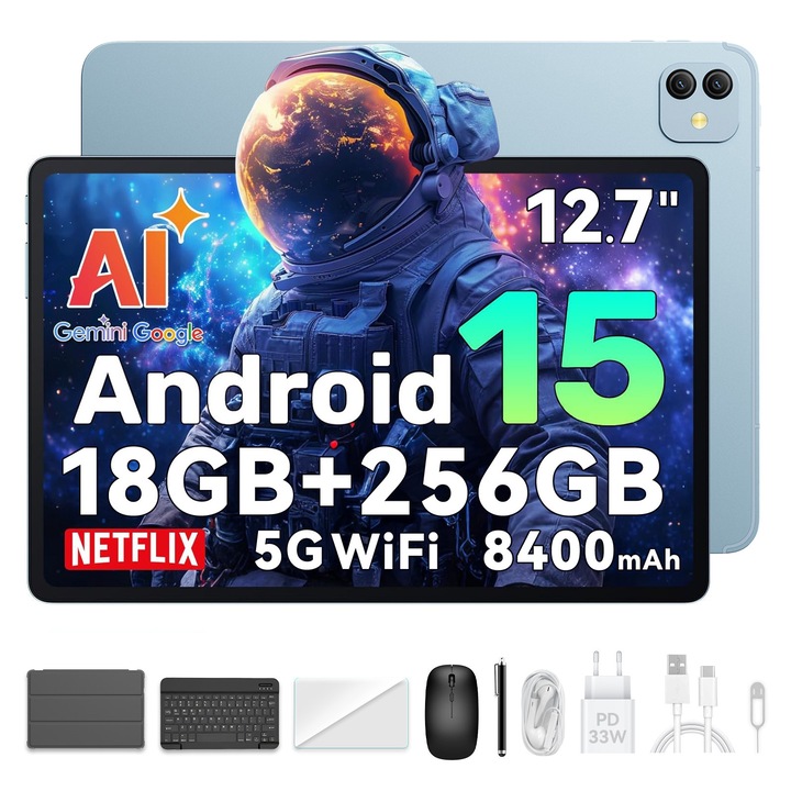 Таблет Blackview Link8, Android 15,18GB+256GB ROM, 16MP камера, Helio G100 Octa-Core,8400mAh,12.7"+90Hz/2.4G/5G WiFi, GPS, клавиатура, стилус и мишка, Син