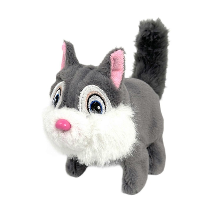 Jucarie de plus electrica, animal de companie interactiv, sunete animate, gri, 19x8x17cm