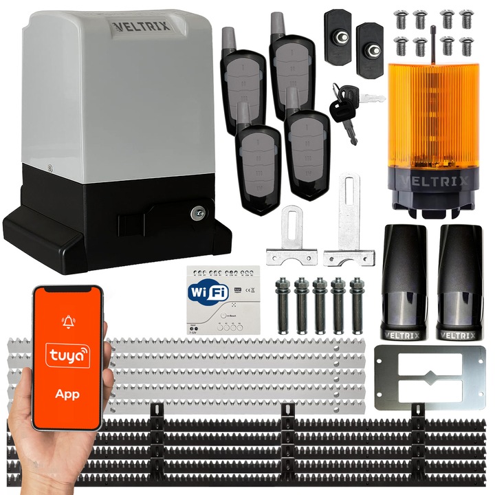 Set actionare poarta glisanta VELTRIX 800 kg WIFI, 4 telecomenzi, lampa LED