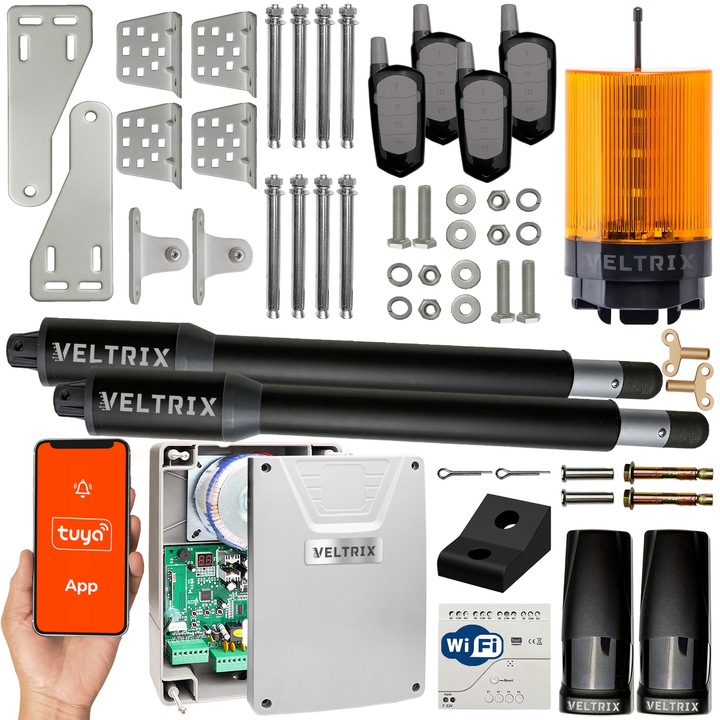 Set de actionare pentru poarta cu doua canate VELTRIX 2x2m 400 kg WIFI, 4 telecomenzi, lampa LED