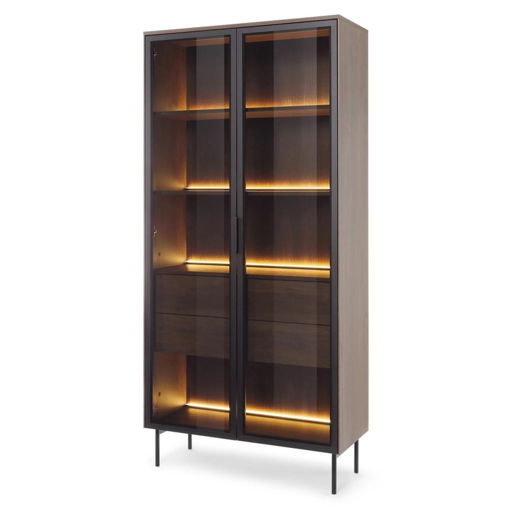 Vitrina, Furnlux, Lumi, maro deschis, lemn prelucrat, 92x195x39 cm