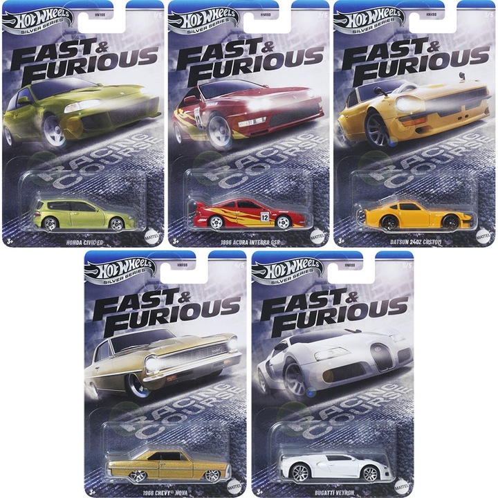 Set 5 machete Hot Wheels 1/64 Silver Fast And Furious Racing Course