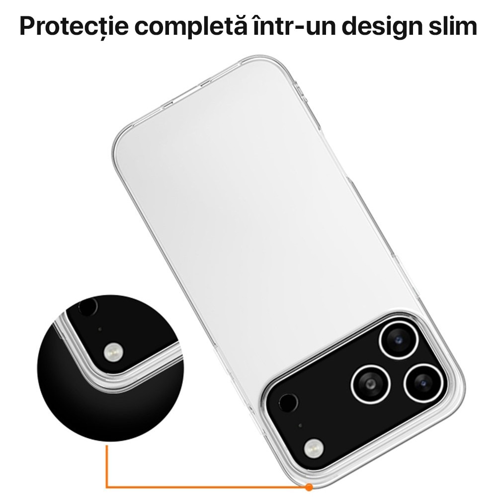 Husa pentru iPhone 17 Pro DaDen, silicon transparent Premium, Ultra Slim, Flexibila, Transparenta