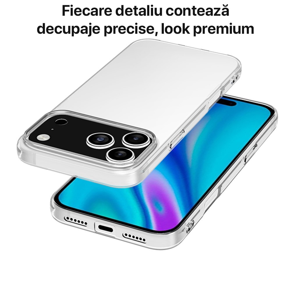 Husa pentru iPhone 17 Pro DaDen, silicon transparent Premium, Ultra Slim, Flexibila, Transparenta