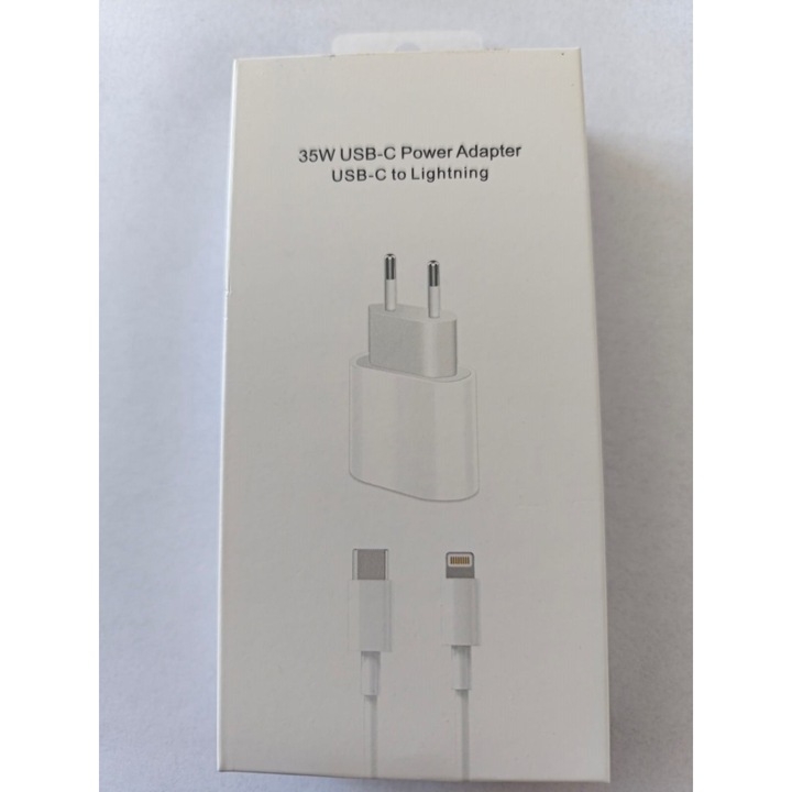 Incarcator fast charger 35W PD Adapter, + cablu USB-C to lightning, alb